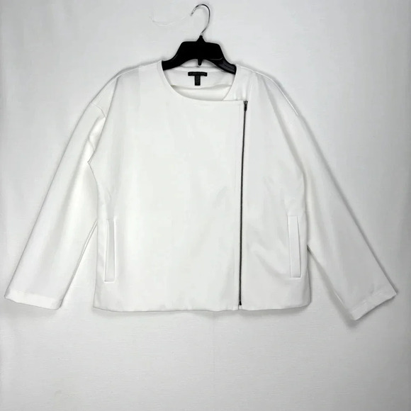 Eileen Fisher Women Office Wear Ivory Flex Tencel Ponte Zip Jacket Blazer Sz S - Picture 2 of 12